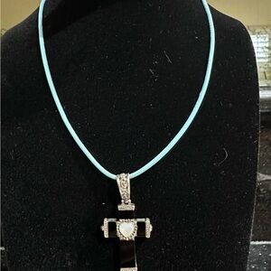 Turquoise and Onyx Cross Pendant Necklace